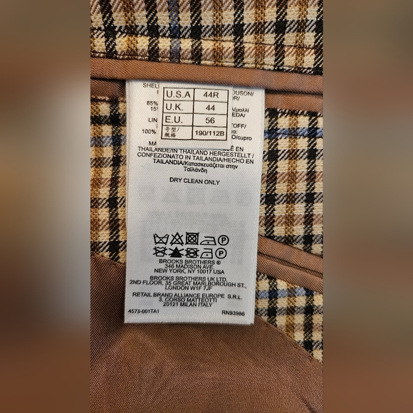 Brooks Brothers 1818 black/beige check wool-silk blend sportcoat men's 44R - Picture 6 of 10